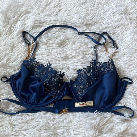 Roma Confidential Embroidered Lace and Satin Bra - Picture 4 of 7